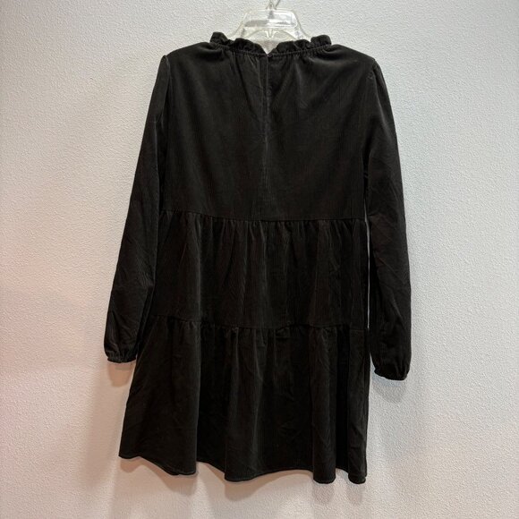 Copper Key Black Corduroy Babydoll Dress M Tiered Cottage Long Sleeve - Picture 3 of 8